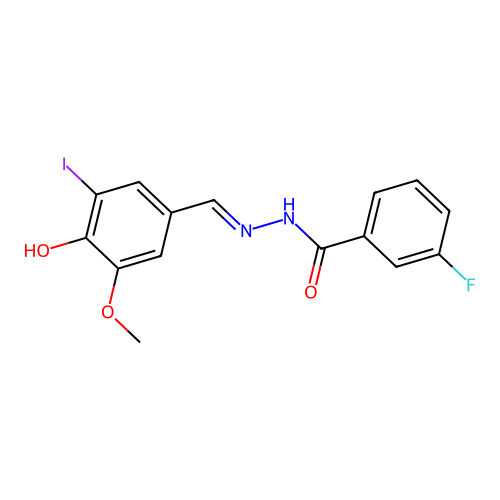 3-fluoro-N-[(4-hydroxy-3-iodo-5-methoxyphenyl)methylideneamino]benzamide structure