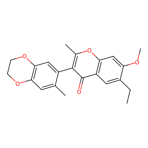 6-ethyl-7-methoxy-2-methyl-3-(7-methyl-2,3-dihydro-1,4-benzodioxin-6-yl)chromen-4-one structure
