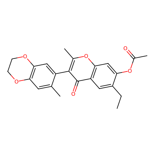 6-ethyl-2-methyl-3-(7-methyl-2,3-dihydrobenzo[b][1,4]dioxin-6-yl)-4-oxo-4H-chromen-7-yl acetate structure
