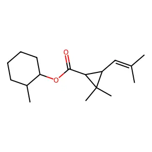 (2-methylcyclohexyl) 2,2-dimethyl-3-(2-methylprop-1-enyl)cyclopropane-1-carboxylate structure