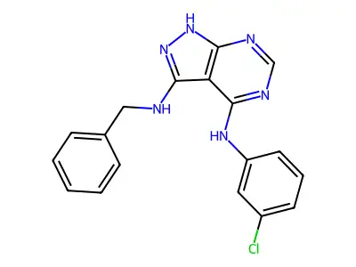 3-benzylamino-4-(3-chloro-phenylamino)-1H-pyrazolo[3,4-d]pyrimidine structure