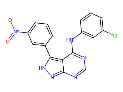 4-(3-chloro-phenylamino)-3-(3-nitro-phenyl)-1H-pyrazolo[3,4-d]pyrimidine structure