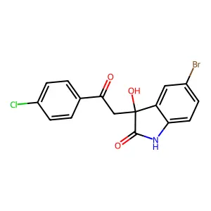 5-bromo-3-[2-(4-chlorophenyl)-2-oxoethyl]-3-hydroxy-1H-indol-2-one structure
