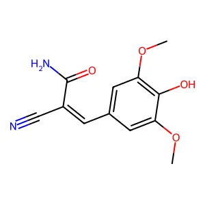(2E)-2-cyano-3-(4-hydroxy-3,5-dimethoxyphenyl)prop-2-enamide structure