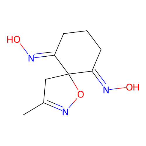 (6E,10E)-N,N'-dihydroxy-3-methyl-1-oxa-2-azaspiro[4.5]dec-2-ene-6,10-diimine structure