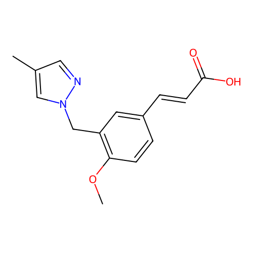 (2E)-3-{4-methoxy-3-[(4-methyl-1H-pyrazol-1-yl)methyl]phenyl}acrylic acid structure