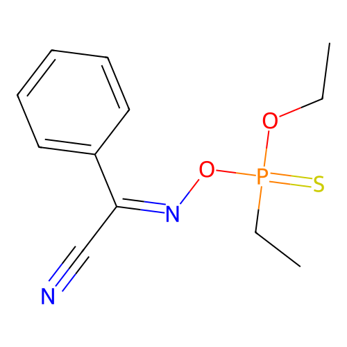 Glyoxylonitrile, phenyl-, oxime, ethyl ethylphosphonothioate structure