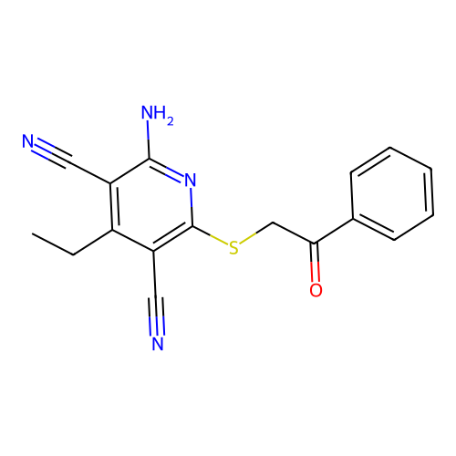 2-Amino-4-ethyl-6-[(2-oxo-2-phenylethyl)sulfanyl]pyridine-3,5-dicarbonitrile structure