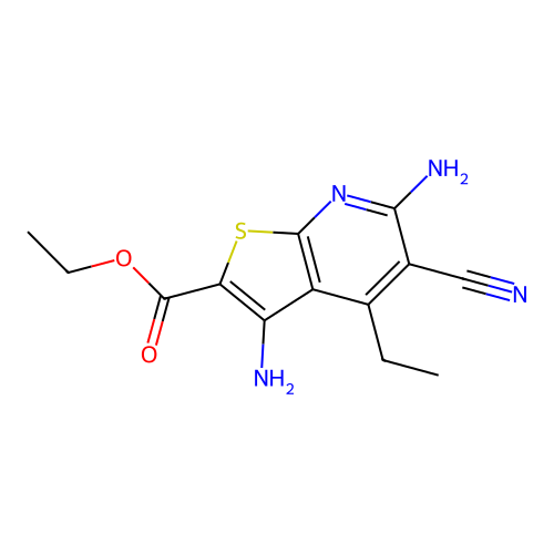 Ethyl 3,6-diamino-5-cyano-4-ethylthieno[2,3-b]pyridine-2-carboxylate structure