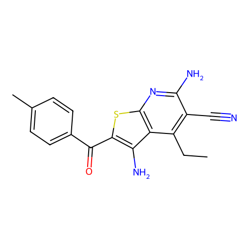 3,6-Diamino-4-ethyl-2-(4-methylbenzoyl)thieno[2,3-b]pyridine-5-carbonitrile structure
