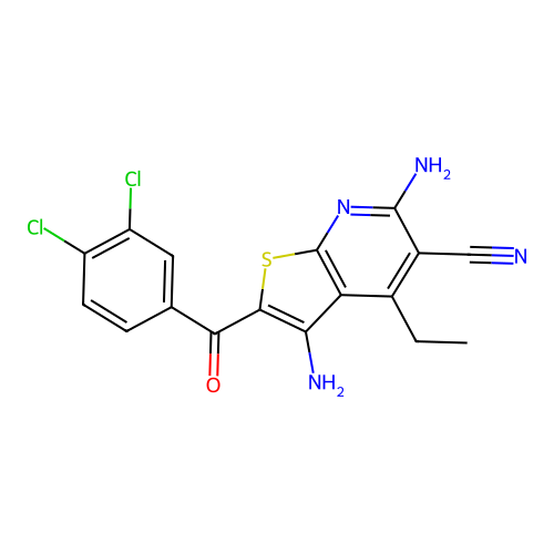 3,6-Diamino-2-(3,4-dichlorobenzoyl)-4-ethylthieno[2,3-b]pyridine-5-carbonitrile structure