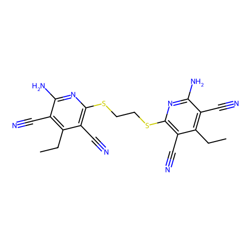 1,2-Di(6-amino-3,5-dicyano4-ethyl-2-pyridylthio)ethane structure