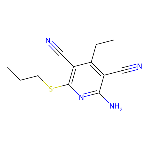 2-Amino-4-ethyl-6-(propylsulfanyl)pyridine-3,5-dicarbonitrile structure