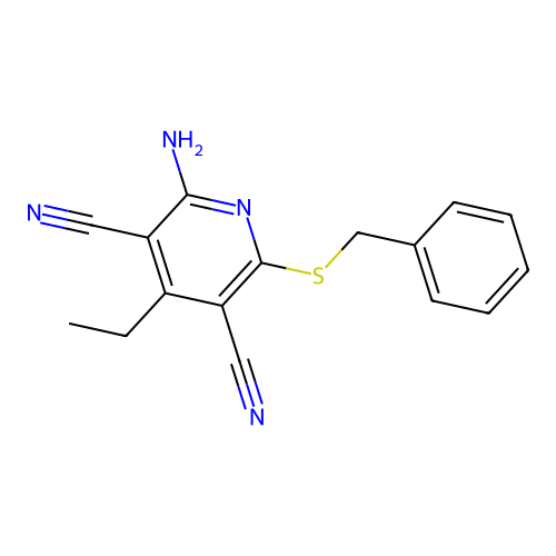 2-Amino-6-(benzylsulfanyl)-4-ethylpyridine-3,5-dicarbonitrile structure