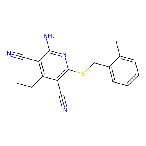 2-Amino-4-ethyl-6-[(2-methylbenzyl)sulfanyl]pyridine-3,5-dicarbonitrile structure