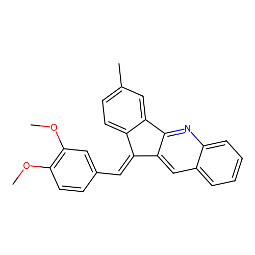 (E)-11-(3,4-dimethoxybenzylidene)-3-methyl-11H-indeno[1,2-b]quinoline structure