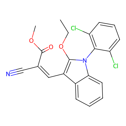 (Z)-methyl 2-cyano-3-(1-(2,6-dichlorophenyl)-2-ethoxy-1H-indol-3-yl)acrylate structure