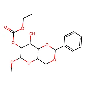 ethyl (8-hydroxy-6-methoxy-2-phenyl-4,4a,6,7,8,8a-hexahydropyrano[3,2-d][1,3]dioxin-7-yl) carbonate structure