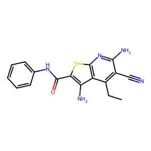 3,6-diamino-5-cyano-4-ethyl-N-phenylthieno[2,3-b]pyridine-2-carboxamide structure