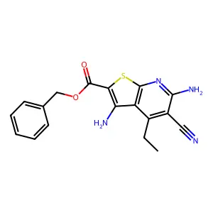 Benzyl 3,6-diamino-5-cyano-4-ethylthieno[2,3-b]pyridine-2-carboxylate structure