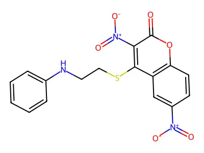 2H-1-Benzopyran-2-one, 3,6-dinitro-4-[[2-(phenylamino)ethyl]thio]- structure