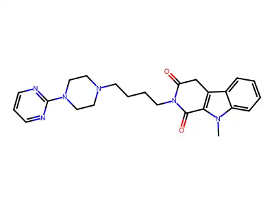 1H-Pyrido(3,4-b)indole-1,3(2H)-dione, 4,9-dihydro-9-methyl-2-(4-(4-(2-pyrimidinyl)-1-piperazinyl)butyl)- structure