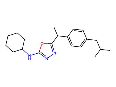 1,3,4-Oxadiazol-2-amine, N-cyclohexyl-5-(1-(4-(2-methylpropyl)phenyl)ethyl)- structure