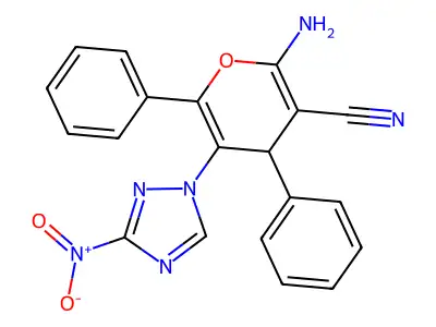 2-amino-5-(3-nitro-1,2,4-triazol-1-yl)-4,6-diphenyl-4H-pyran-3-carbonitrile structure