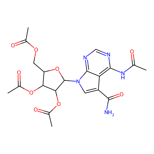 4-(acetylamino)-7-(2,3,5-tri-o-acetylpentofuranosyl)-7h-pyrrolo[2,3-d]pyrimidine-5-carboxamide structure