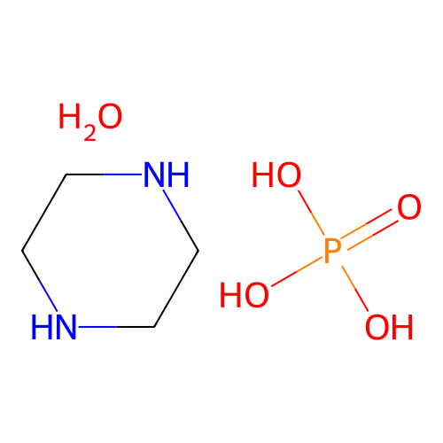 Piperazine, phosphate, hydrate (1:1:1) structure