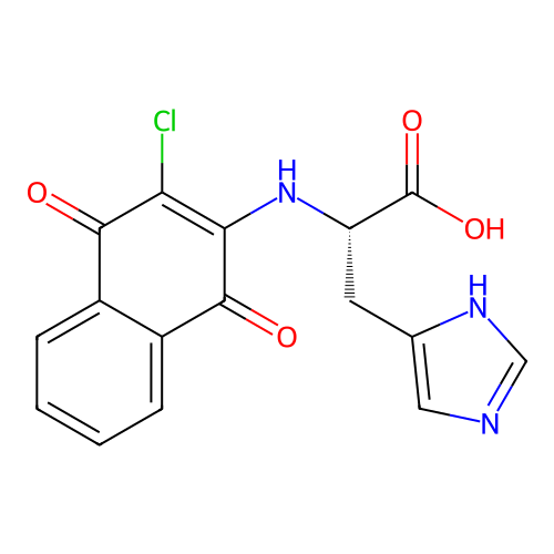 (2S)-2-[(3-chloro-1,4-dioxonaphthalen-2-yl)amino]-3-(1H-imidazol-5-yl)propanoic acid structure