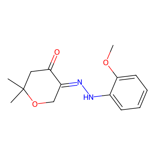 (5E)-5-[(2-methoxyphenyl)hydrazinylidene]-2,2-dimethyloxan-4-one structure
