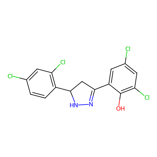 2,4-dichloro-6-(5-(2,4-dichlorophenyl)-4,5-dihydro-1H-pyrazol-3-yl)phenol structure