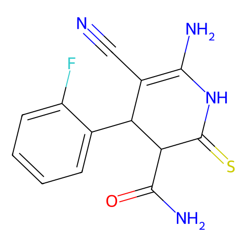 6-amino-5-cyano-4-(2-fluorophenyl)-2-sulfanylidene-3,4-dihydro-1H-pyridine-3-carboxamide structure