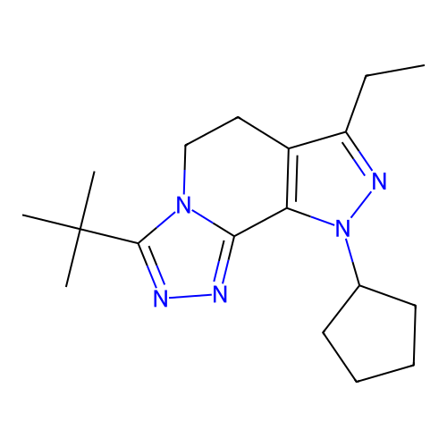 9-cyclopentyl-5,6-dihydro-7-ethyl-3-(tert-butyl)-9H-pyrazolo-[3,4-c]-1,2,4-triazolo[4,3-alpha]pyridine structure