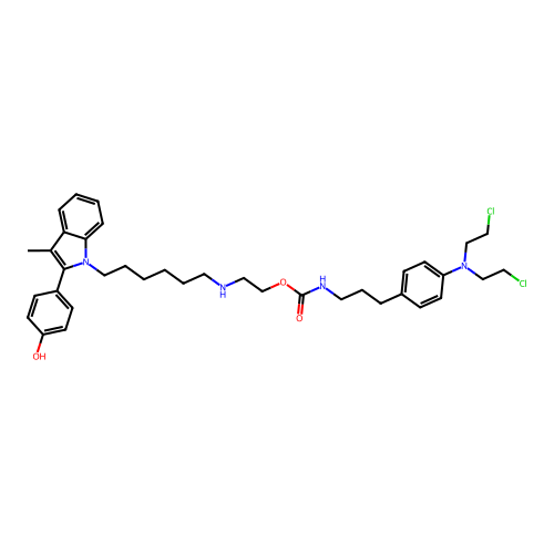 (3-(4-(Bis(2-chloroethyl)amino)phenyl)propyl)-carbamic acid 2-((6-(2-(4-hydroxyphenyl)-3-methyl-1H-indol-1-yl)hexyl)amino)ethyl ester structure