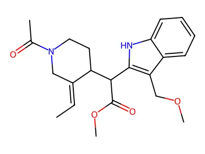 alpha-(1-Acetyl-3-ethylidene-4-piperidyl)-3-(methoxymethyl)-1H-indole-2-acetic acid methyl ester structure