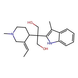 2-(3-ethylidene-1-methylpiperidin-4-yl)-2-(3-methyl-1H-indol-2-yl)propane-1,3-diol structure