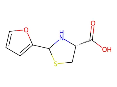 4-Thiazolidinecarboxylic acid, 2-(2-furanyl)-, (4R)- structure