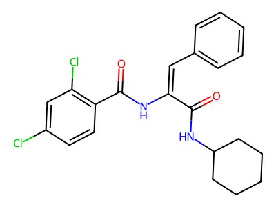 2,4-dichloro-N-[(1Z)-3-(cyclohexylamino)-3-oxo-1-phenylprop-1-en-2-yl]benzamide structure