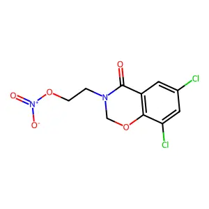 4H-1,3-benzoxazin-4-one, 6,8-dichloro-2,3-dihydro-3-(2-(nitrooxy)ethyl)- structure
