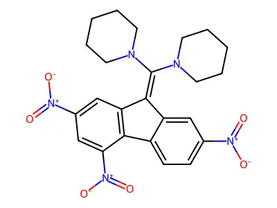 1-[Piperidin-1-yl-(2,4,7-trinitrofluoren-9-ylidene)methyl]piperidine structure