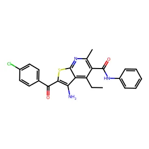 3-amino-2-(4-chlorobenzoyl)-4-ethyl-6-methyl-N-phenylthieno[2,3-b]pyridine-5-carboxamide structure