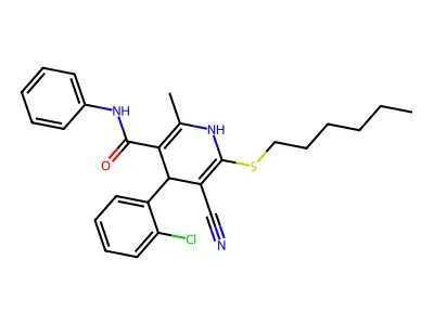 4-(2-chlorophenyl)-5-cyano-6-hexylsulfanyl-2-methyl-N-phenyl-1,4-dihydropyridine-3-carboxamide structure