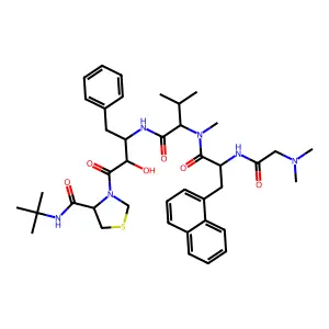 4-Thiazolidinecarboxamide, N,N-dimethylglycyl-3-(1-naphthalenyl)-L-alanyl-N-methyl-L-valyl-(alphaS,betaS)-beta-amino-alpha-hydroxybenzenebutanoyl-N-(1,1-dimethylethyl)-, (4R)- structure