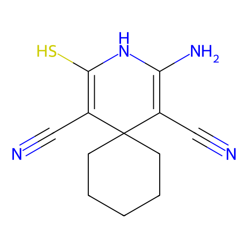 2-Amino-4-sulfanyl-3-azaspiro[5.5]undeca-1,4-diene-1,5-dicarbonitrile structure