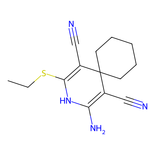 2-Amino-4-(ethylsulfanyl)-3-azaspiro[5.5]undeca-1,4-diene-1,5-dicarbonitrile structure