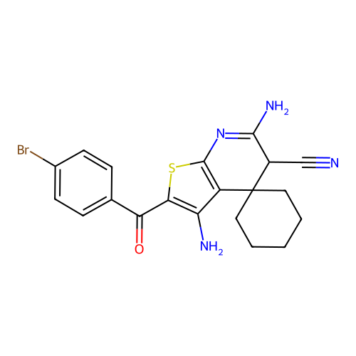 3'-amino-2'-(4-bromobenzoyl)-6'-imino-6',7'-dihydro-5'H-spiro[cyclohexane-1,4'-thieno[2,3-b]pyridine]-5'-carbonitrile structure