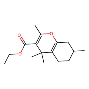 Benzopyran-3-carboxylic acid, (4H)-1-5,6,7,8-tetrahydro-2,4,4,7-tetramethyl-, ethyl ester structure