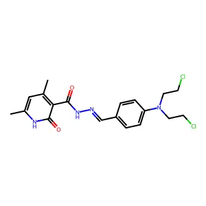 N-[[4-[bis(2-chloroethyl)amino]phenyl]methylideneamino]-4,6-dimethyl-2-oxo-1H-pyridine-3-carboxamide structure